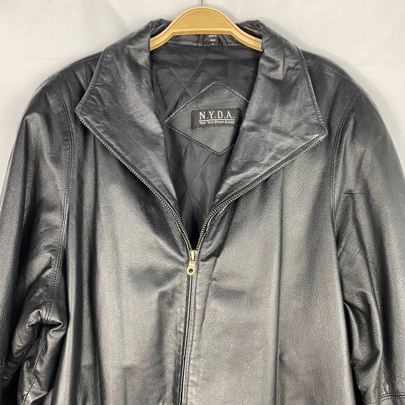Vintage 80s NYDA Leather Jacket Women 1X Black Mid Length Baggy Full Zip - Picture 4 of 11